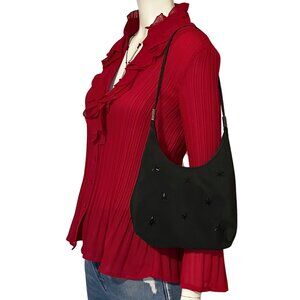 Vintage 90s Y2K Black Beaded Whimsigoth Starburst Shoulder Bag & Pouch Going Out